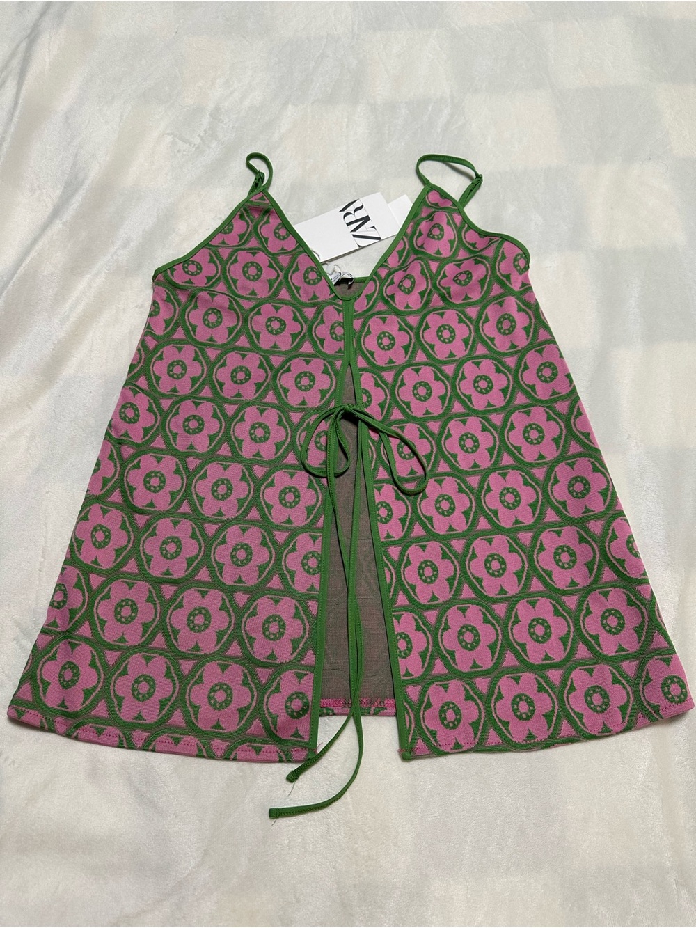 Zara Strappy Pink & Green Top Small SIZE S 5039/043/620